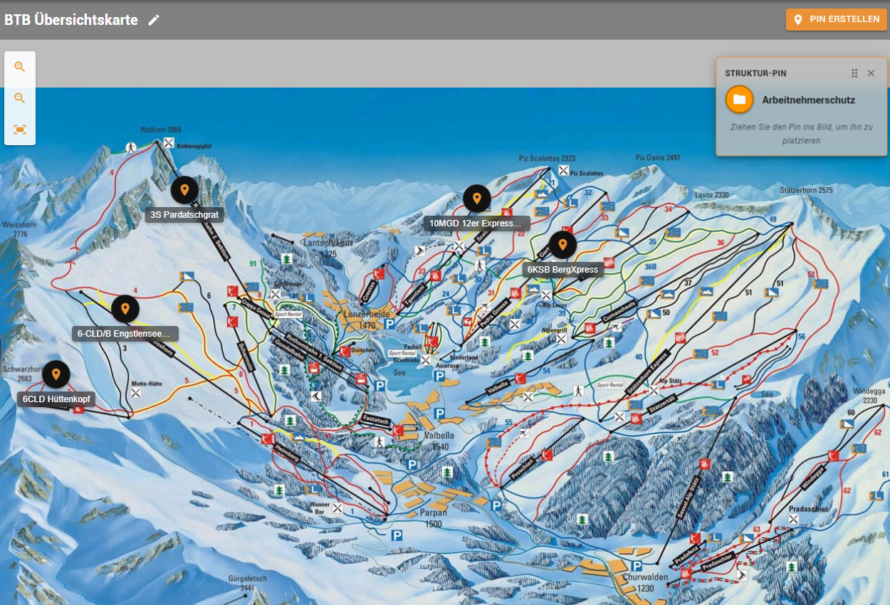 Interactive ski area map · Original software view (German interface)
